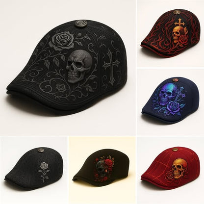 🔥LAST DAY 49% OFF - 💀Handcrafted Skull & Thorn Flat Cap