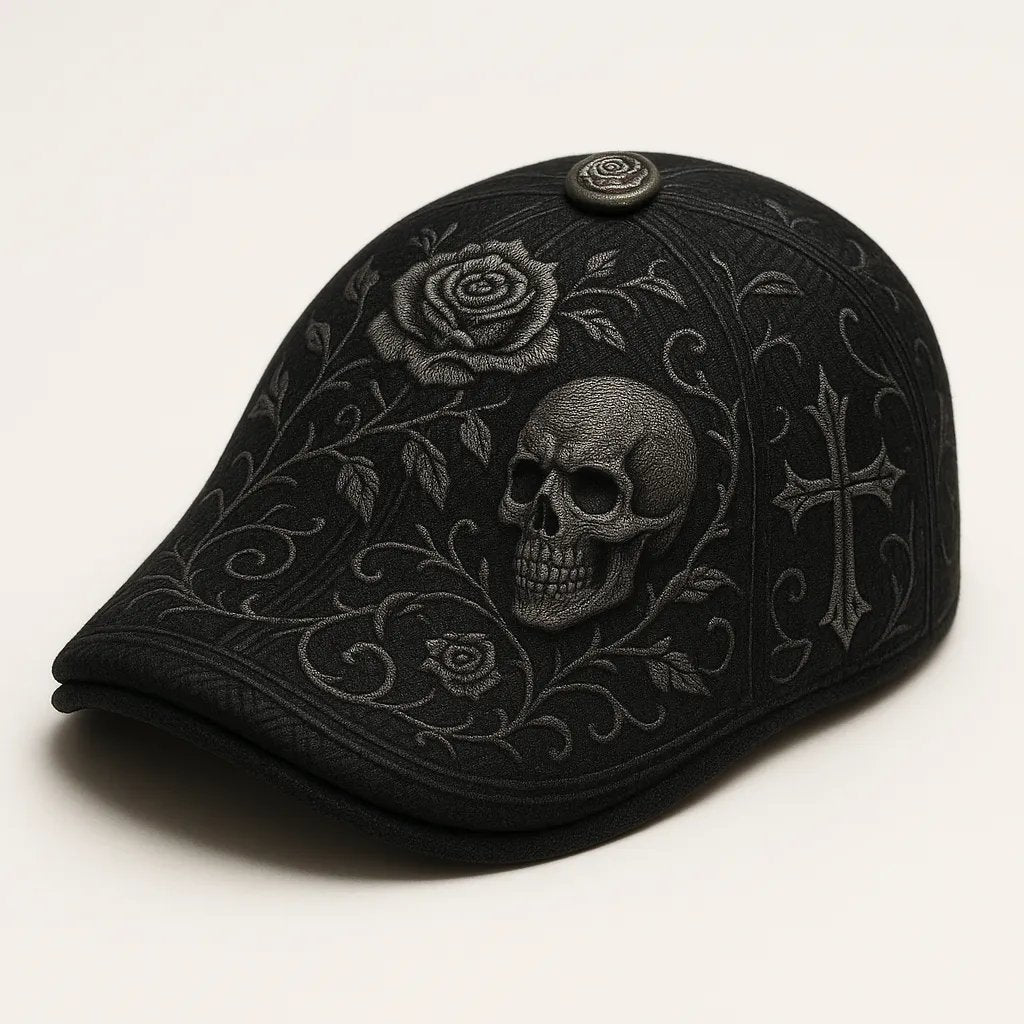 🔥LAST DAY 49% OFF - 💀Handcrafted Skull & Thorn Flat Cap