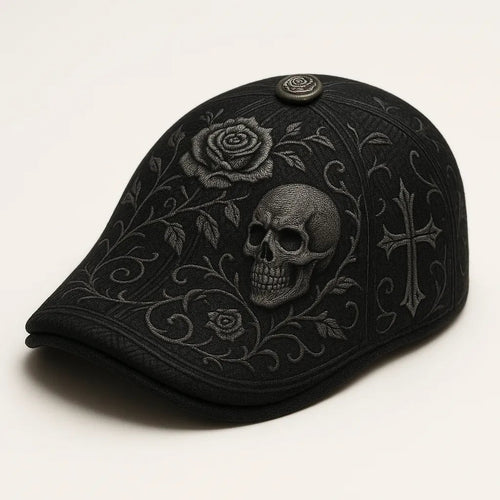 🔥LAST DAY 49% OFF - 💀Handcrafted Skull & Thorn Flat Cap
